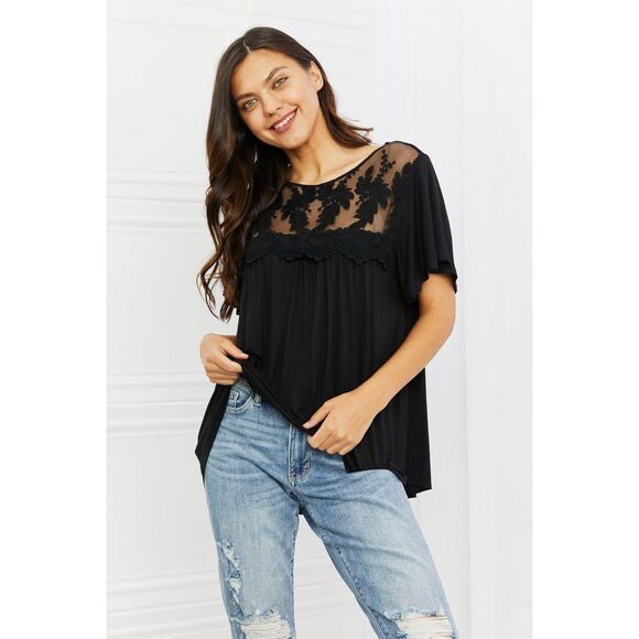 Culture Code Ready To Go Full Size Lace Embroidered Top In Black - Picture 1 of 6